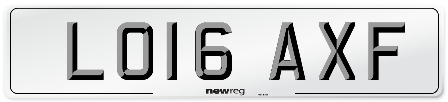 LO16 AXF Number Plate from New Reg